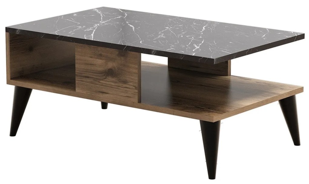Mesa de Centro Lidya – Nogueira e Mármore – 90 cm x 39,6 cm x 54 cm
