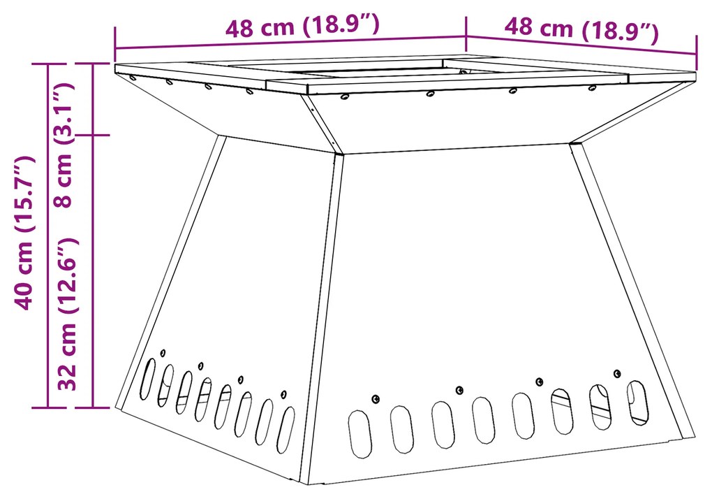 Fogueira vidaXL Preta 48x48x40 cm em Aço