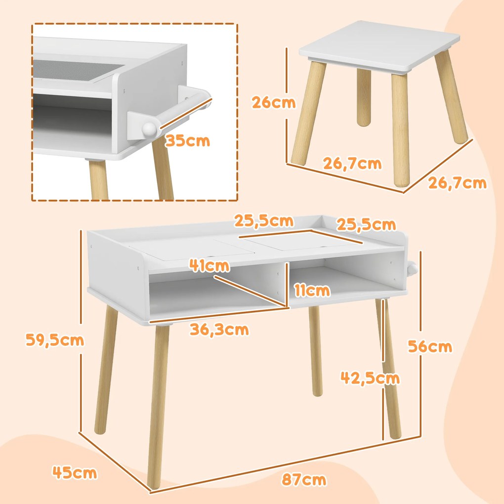 Conjunto de Mesa e Cadeira Infantil Mesa para Crianças com Bancada de Blocos de Construção e Rolo de Papel Branco
