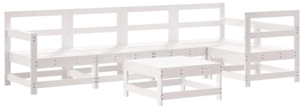 6pcs conjunto lounge jardim c/ almofadões madeira maciça branco