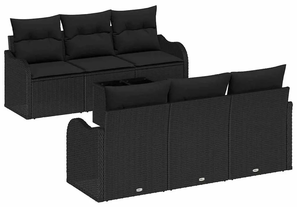 Conjunto de sofá de jardim com 7 peças e almofadas em rattan preto