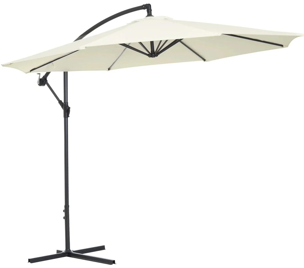 Outsunny Chapéu de Sol de Jardim Ø300x260cm Chapéu de Sol Excêntrico Inclinável com Manivela Base Cruzada e Suporte de Metal 8 Hastes para Terraço Exterior Balcão Creme