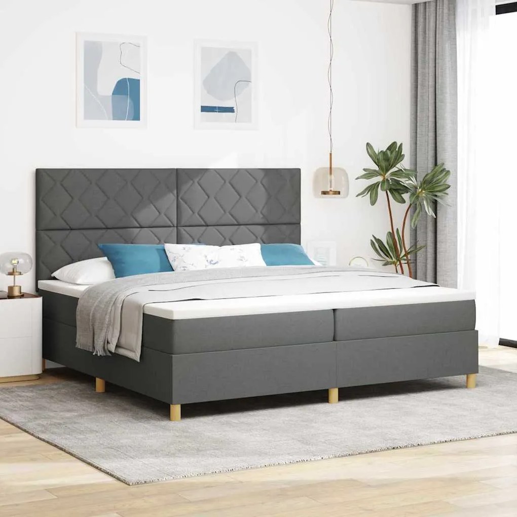 vidaXL Cama Box Spring LED Cinza Escuro 200 x 200 cm tecido