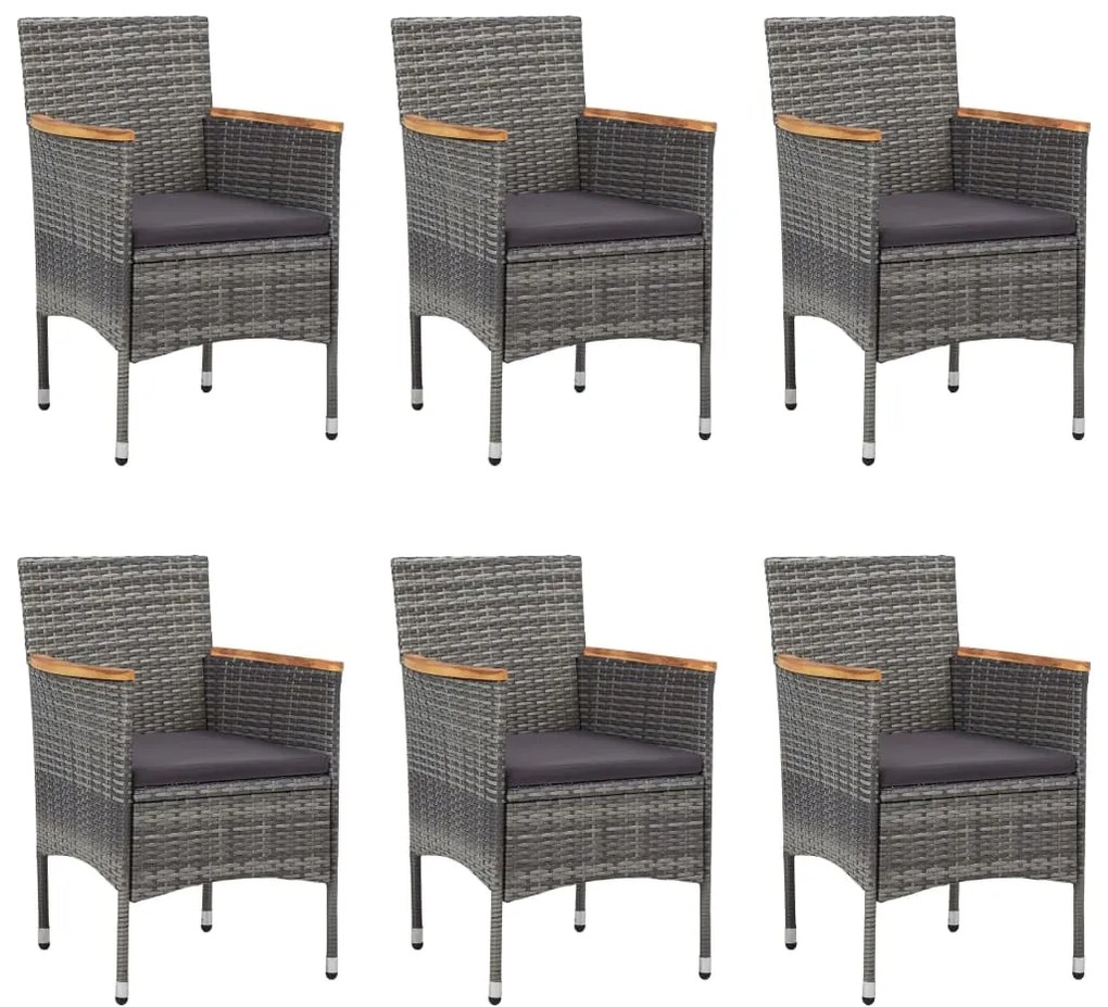 7 pcs conjunto de jantar para jardim vime PE cinzento