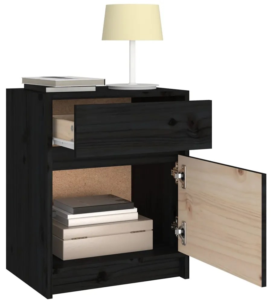 Mesas de cabeceira 2 pcs 40x31x50 cm pinho maciço preto