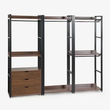 Armário Modular Aberto De 3 Peças Com Gavetas Em Aço E Mdf Ariaster Preto - Sklum