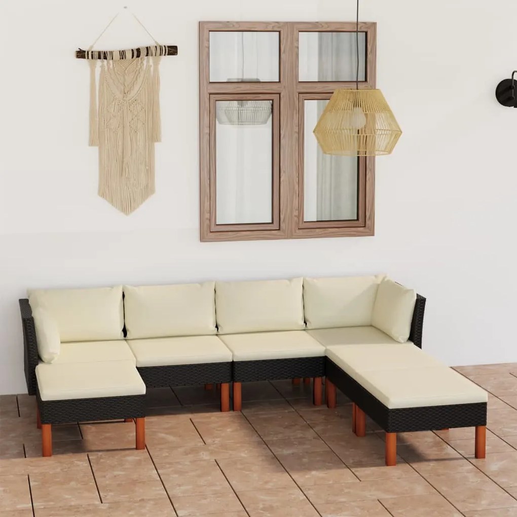 vidaXL 7 pcs conjunto lounge de jardim c/ almofadões vime PE preto