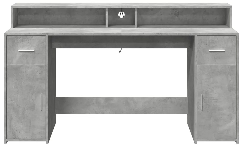 Secretária luzes LED 160x55x91 cm deriv. madeira cinza cimento