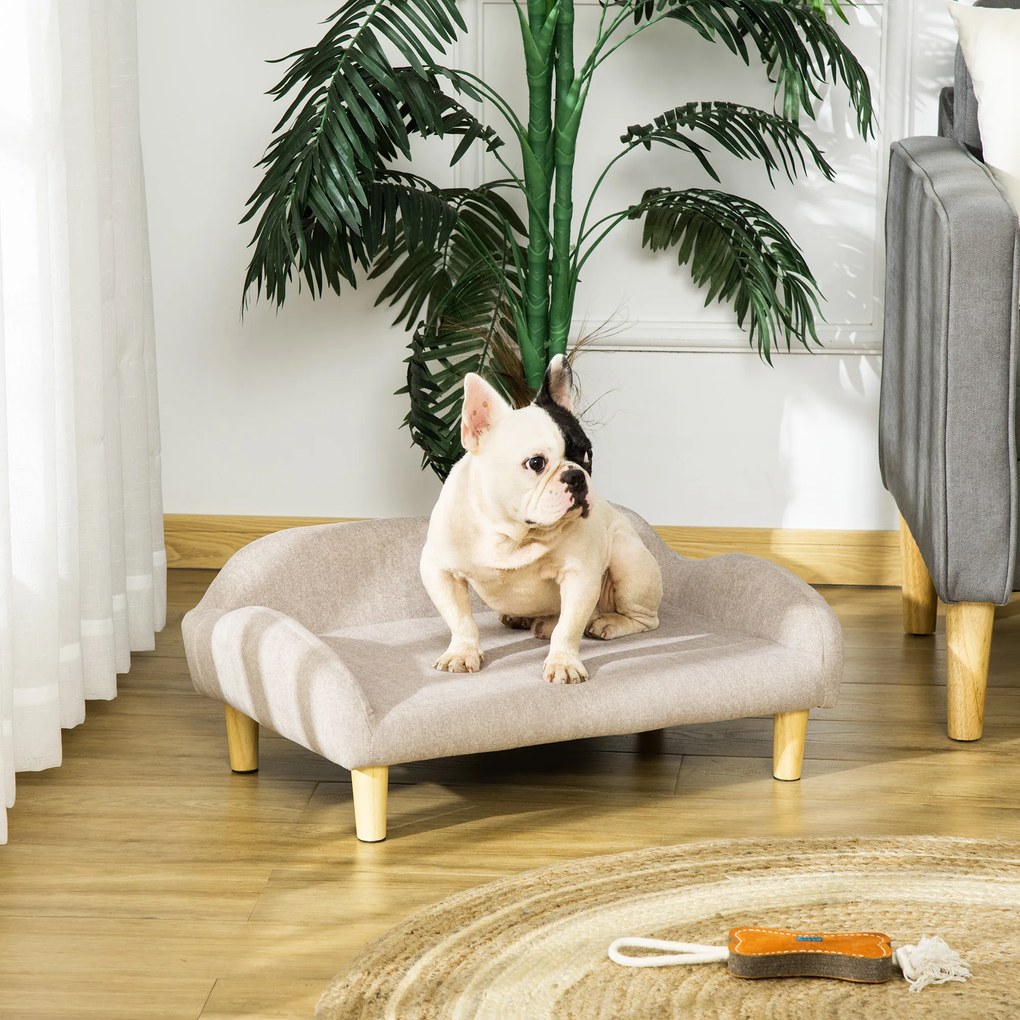 PawHut Sofá para Animais de Estimação em Veludo Suave Sofá Cama para Cães Gatos Médios e Pequenos Acolchoado Grosso Pés de Madeira 70x40x28cm Bege