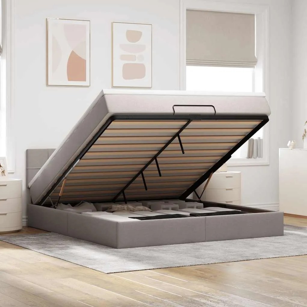 Cama Otomana com colchão &amp; LEDs 180x200cm cinza-acastanhado
