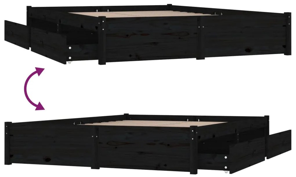 Estrutura de cama c/ gavetas 140x190 cm preto
