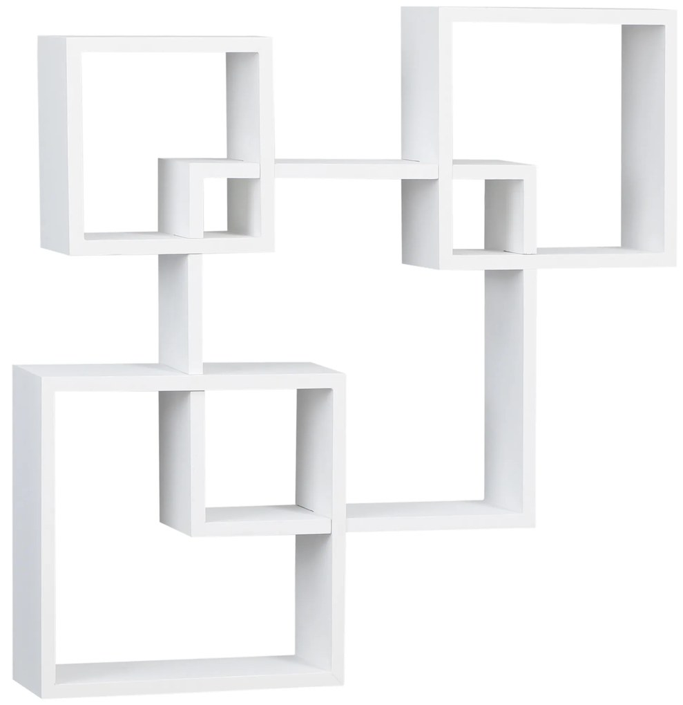 Estante de Parede com 4 Cubos Estante Flutuante de Madeira para Sala de Estar Dormitório Entrada Estúdio Estilo Moderno 65x10,2x64,5cm Branco