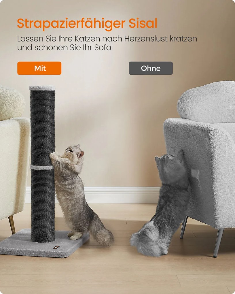 Arranhador para gatos com 85 cm de altura, bola de pelúcia e sino, preto