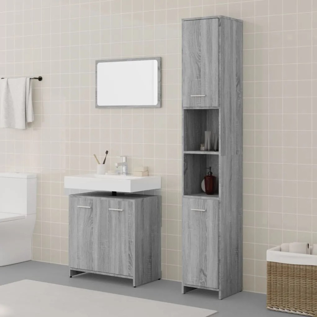 vidaXL 3 pcs Conjunto móveis casa de banho madeira proc. cinza sonoma