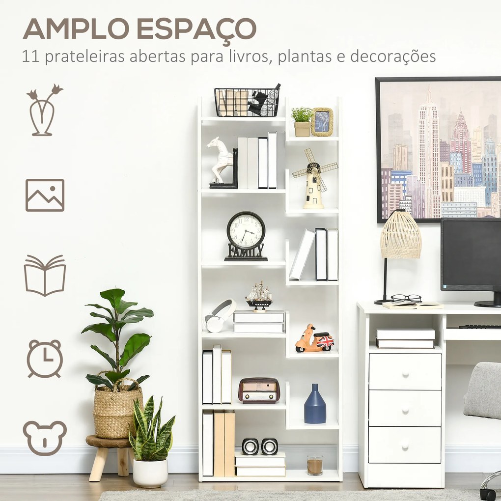 HOMCOM Estante para Livros de 6 Níveis Estante com 11 Compartimentos Abertos para Sala de Estar Escritório Estúdio Anti-Tombo Carga Máxima 100kg 61x21,6x162,6cm Branco