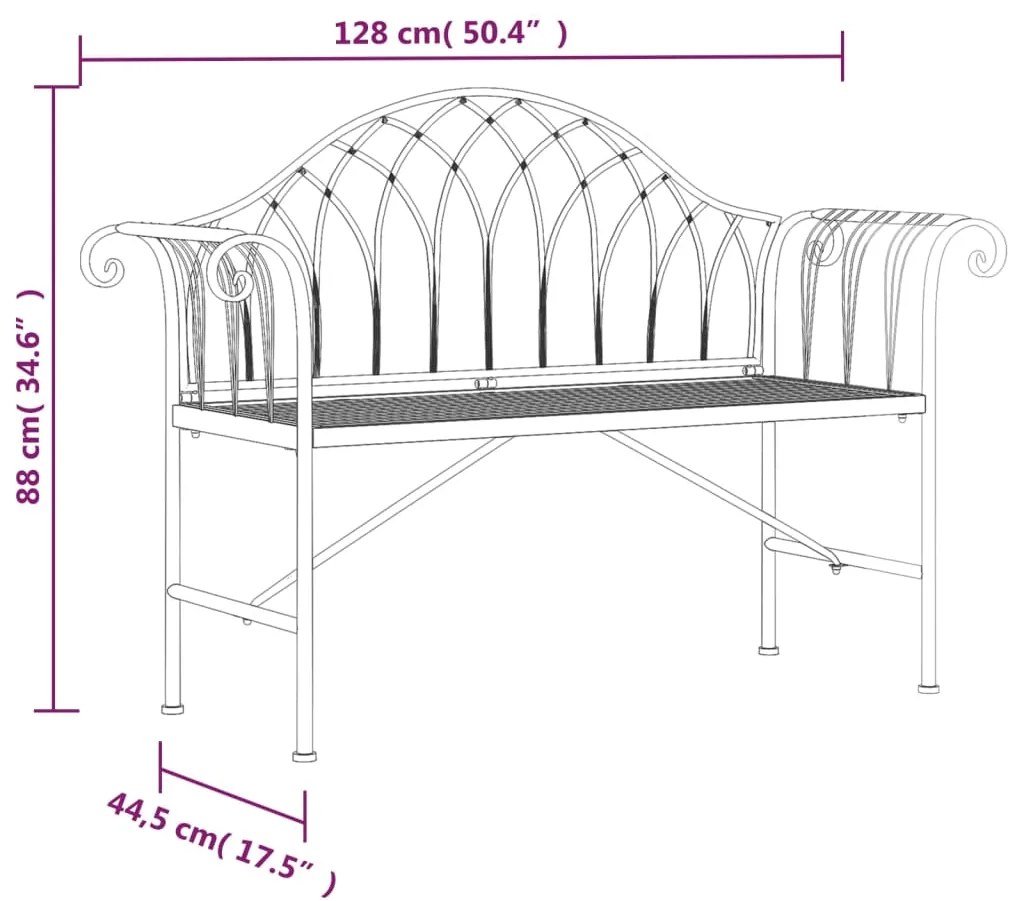 Banco de jardim de 2 lugares 128 cm aço preto