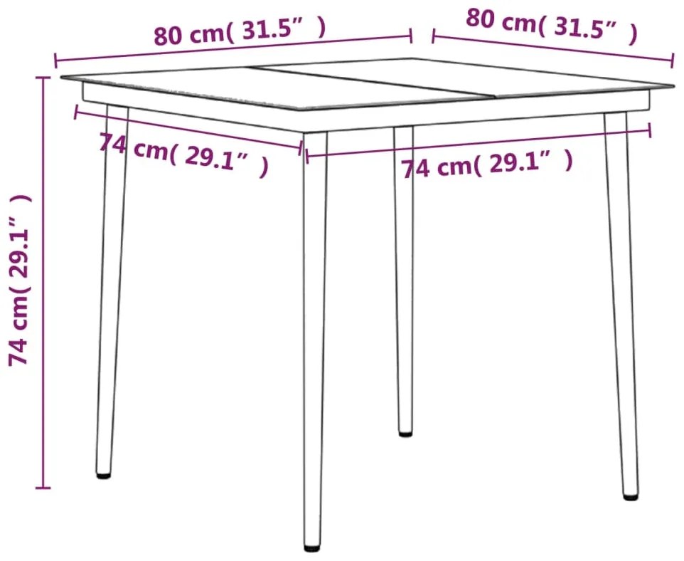3 pcs conjunto de jantar para jardim com almofadões preto