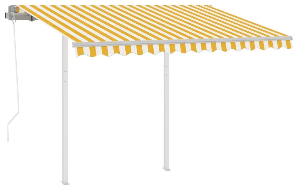 Toldo retrátil automático com postes 3x2,5 m amarelo e branco