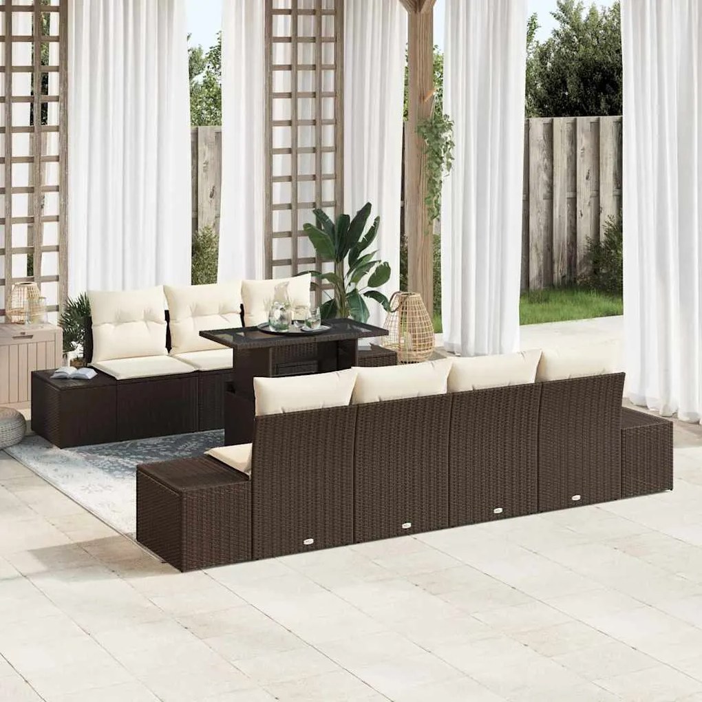 vidaXL Conjunto de Sofá de Jardim de 8 Peças com Almofadas Marrons em Rattan Sintético