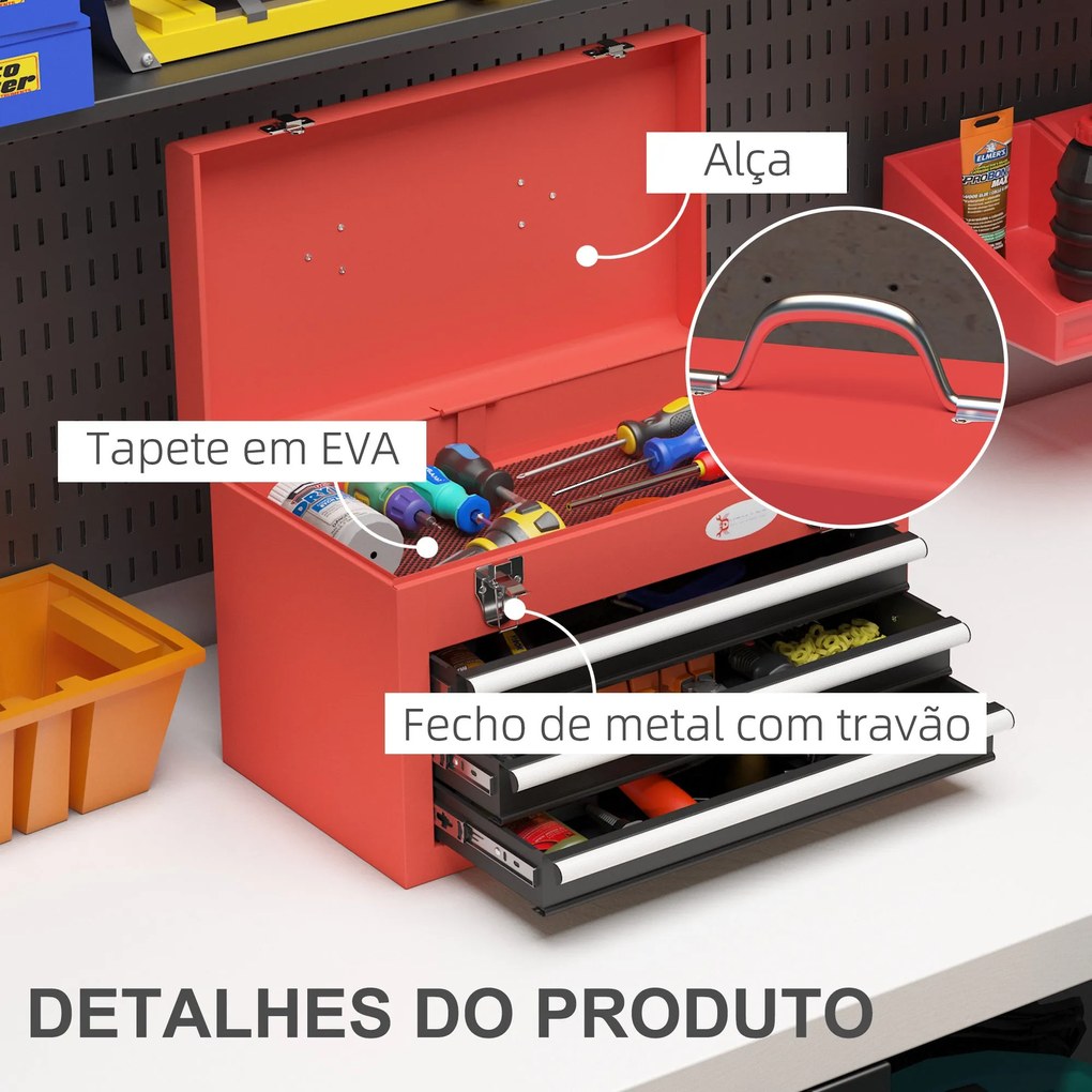 DURHAND Caixa de Ferramentas de Aço Baú de Ferramentas Portátil com 2