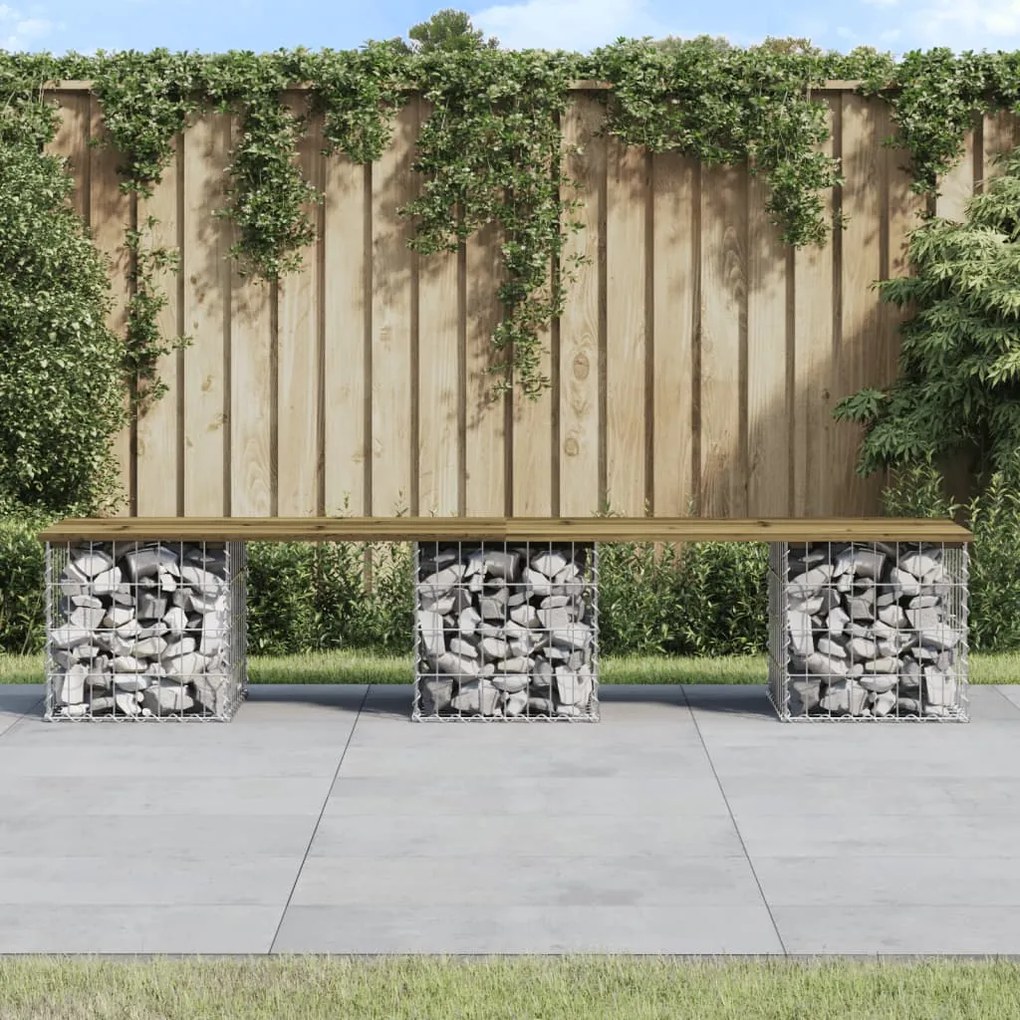 vidaXL Banco de jardim c/ design gabião 203x31x42 cm pinho impregnado