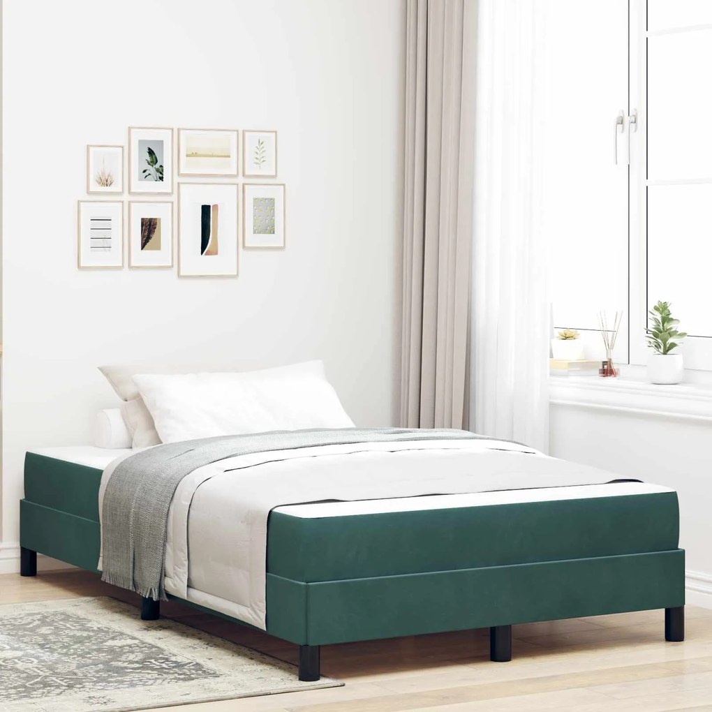 vidaXL Cama Box com colchão Verde Escuro 120 x 190 cm tecido