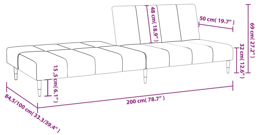 Sofá-cama de 2 lugares veludo cinzento-claro
