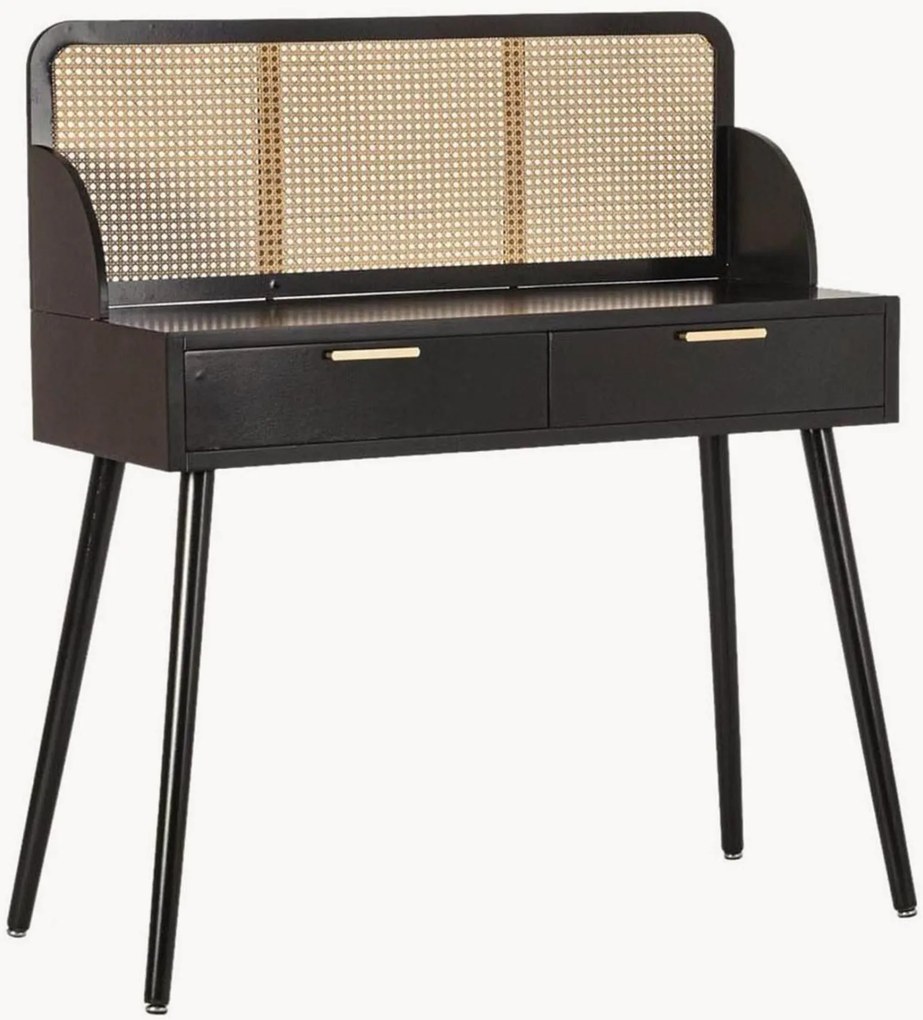 Consola em madeira de pinho e vime com gavetas Josine