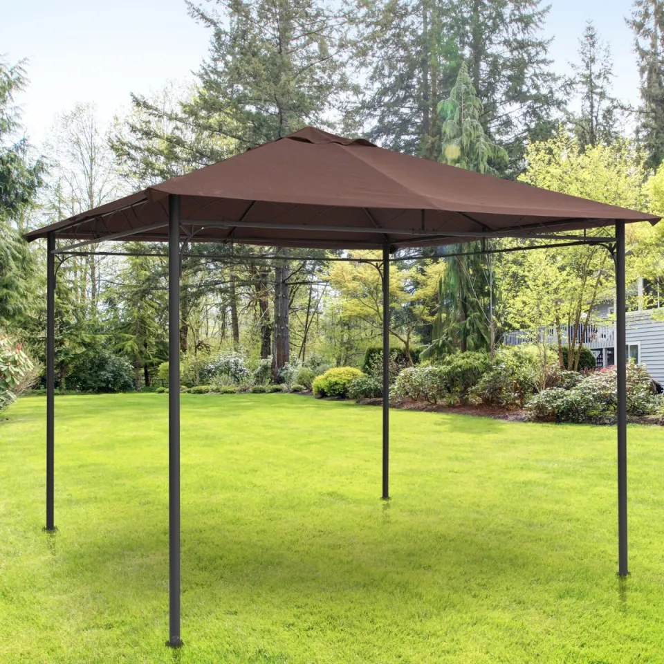 Outsunny Cobertura de substituição de 3 x 3 m para barraca de jardim gazebo ao ar livre com 8 orifícios de drenagem e ventilação marrom