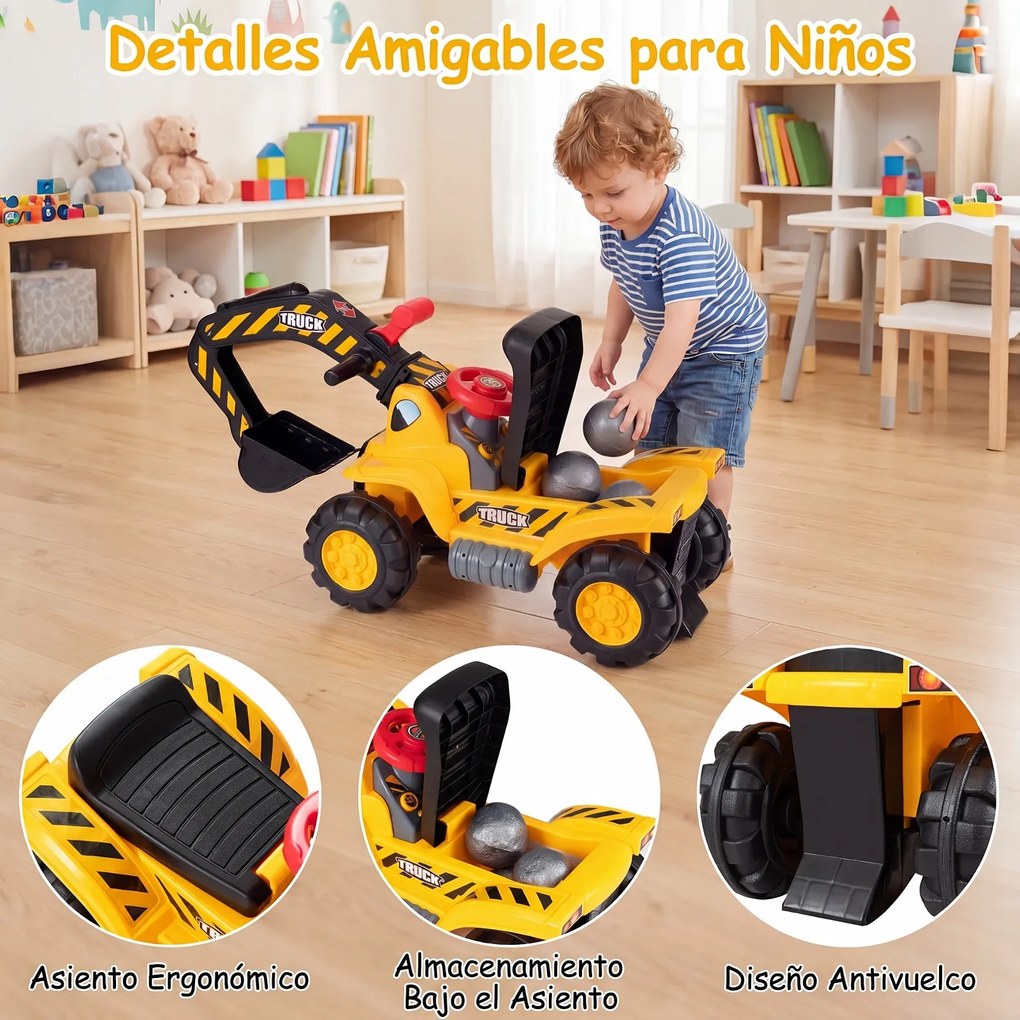Andador Infantil de Construção 3 em 1, 85 x 33 x 44 cm, com Efeitos Sonoros, Amarelo