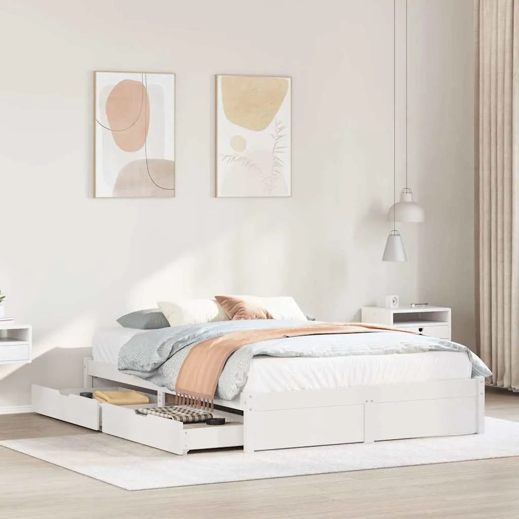 Cama sem colchão 140x190 cm madeira de pinho maciça branco