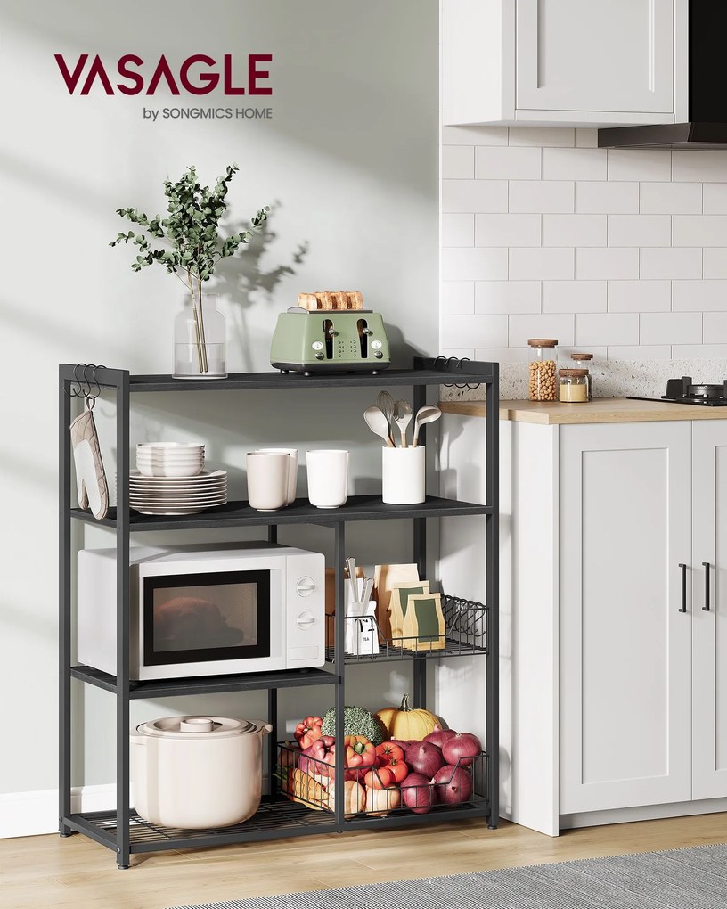 Armário de cozinha com 2 cestos metálicos e ganchos 35 x 80 x 95 cm Preto antracite e cinzento