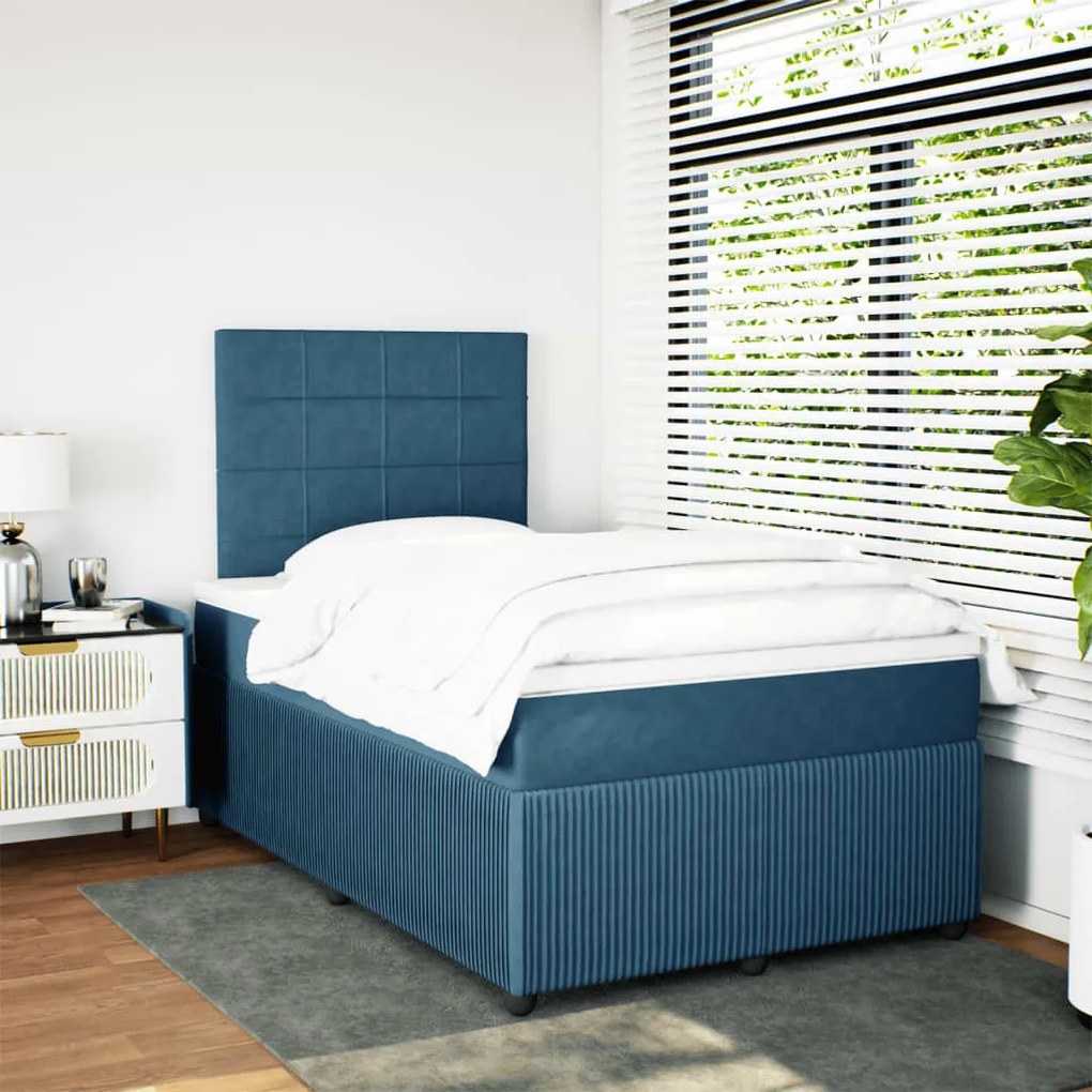 Cama boxspring com colchão 120x200 cm veludo azul-escuro