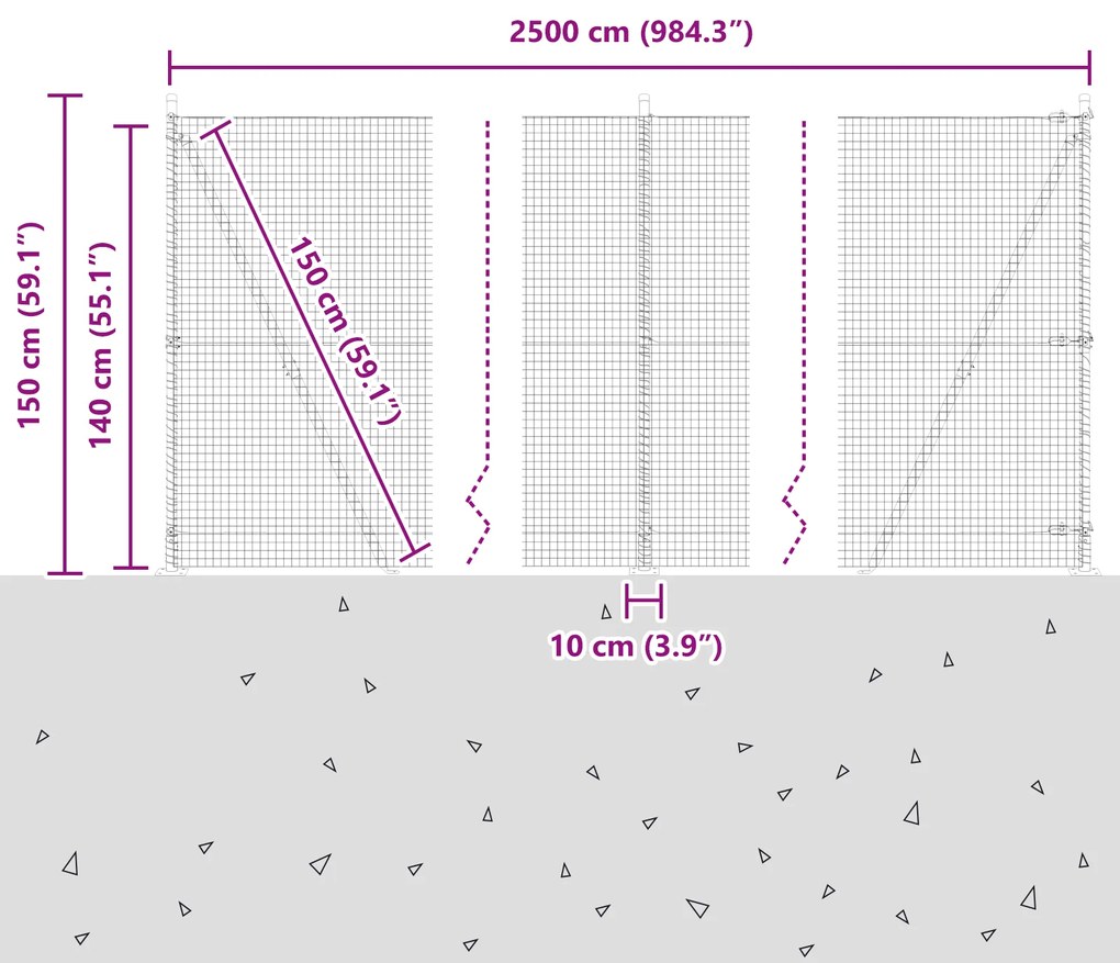 Cerca de Fio Soldado com 13 Postes Flangeados Cinza 1.4x25 m Aço