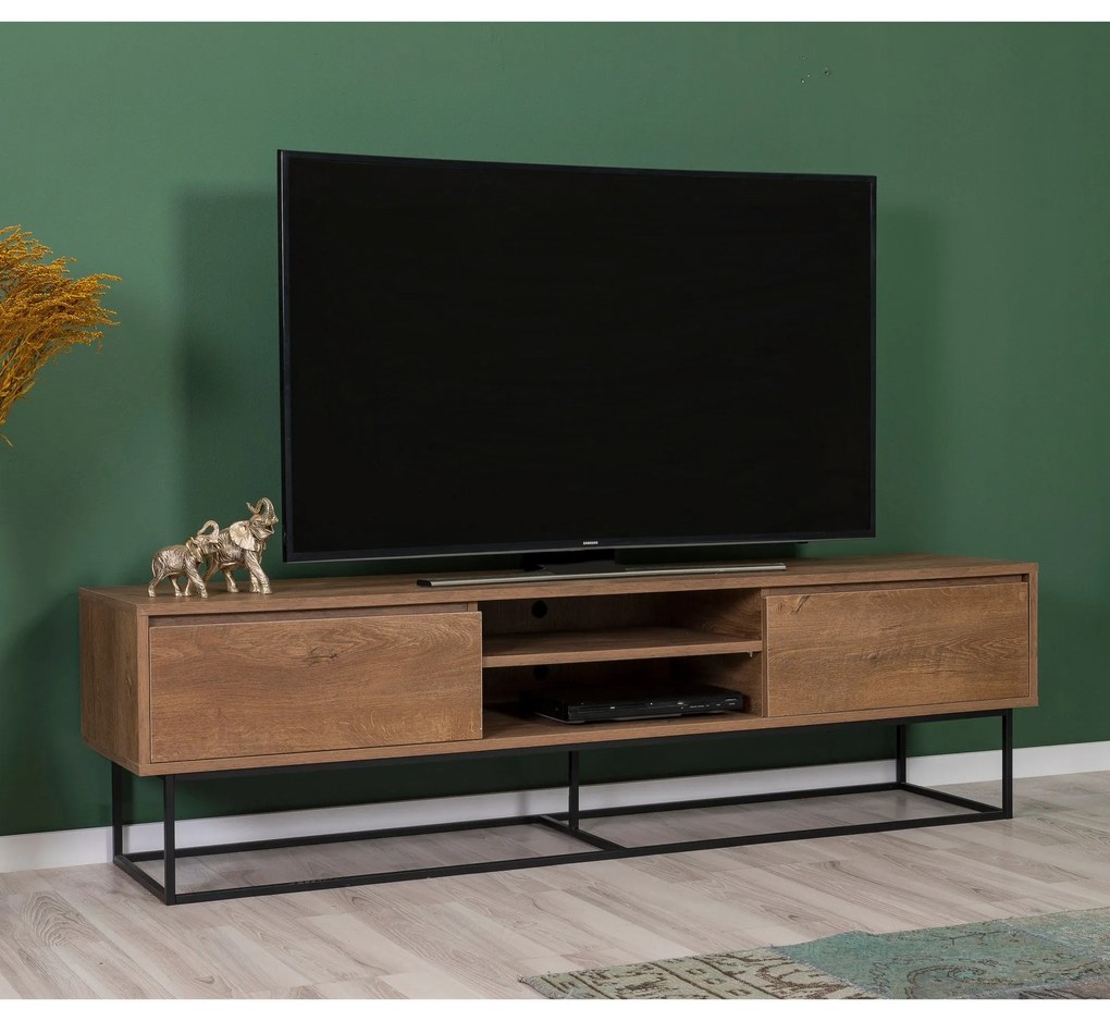 Conjunto de Mobiliário de Sala de Estar Laxus – Nogueira/Preto – TV: 1