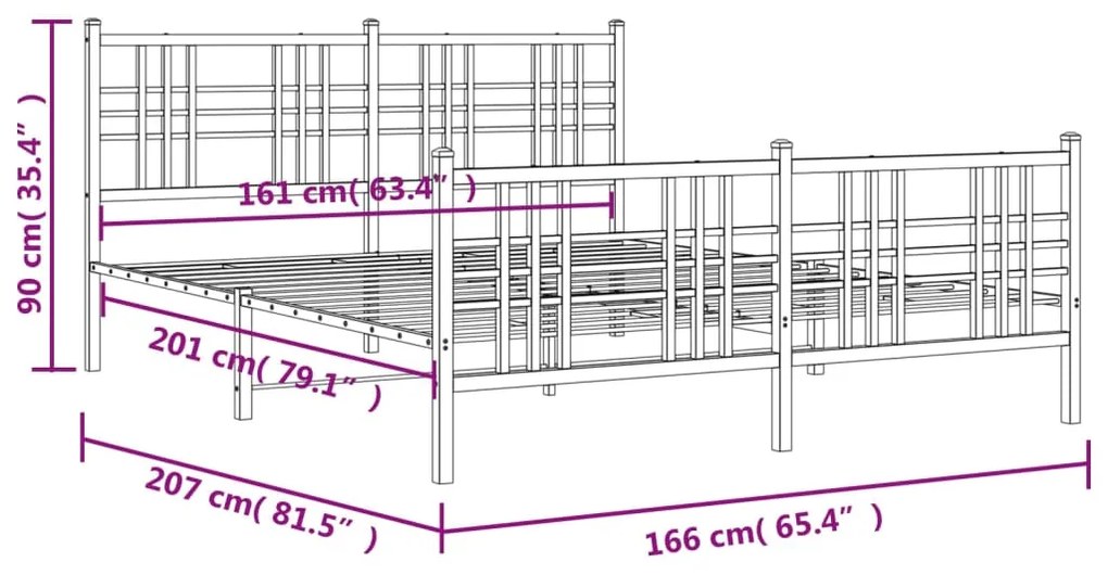 Estrutura de cama com cabeceira e pés 160x200 cm metal branco