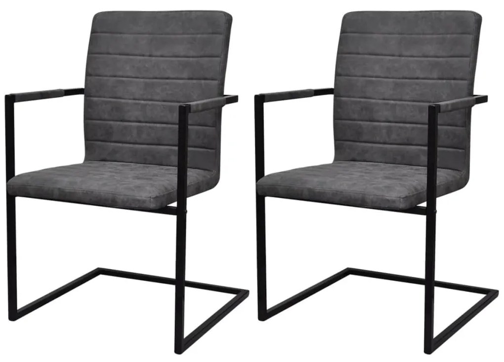 vidaXL Cadeiras de jantar cantilever 2 pcs couro artificial cinzento