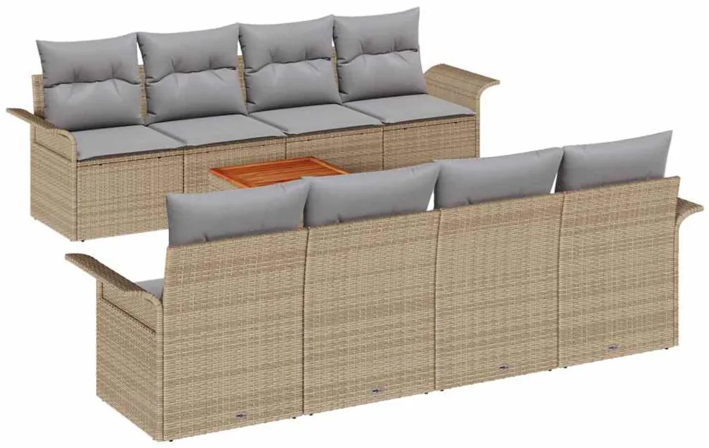 Conjunto de Sofás de Jardim com 9 Peças e Almofadas Beje em Rattan Sin