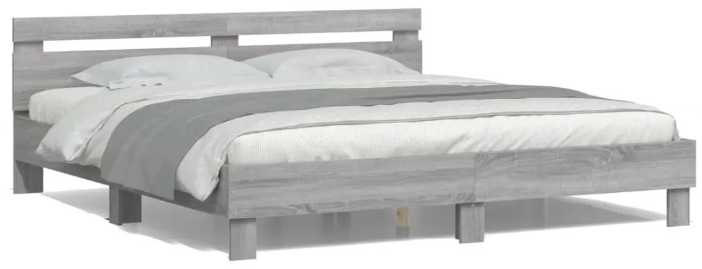 Estrutura cama c/ cabeceira/luzes LED 180x200cm cinzento sonoma
