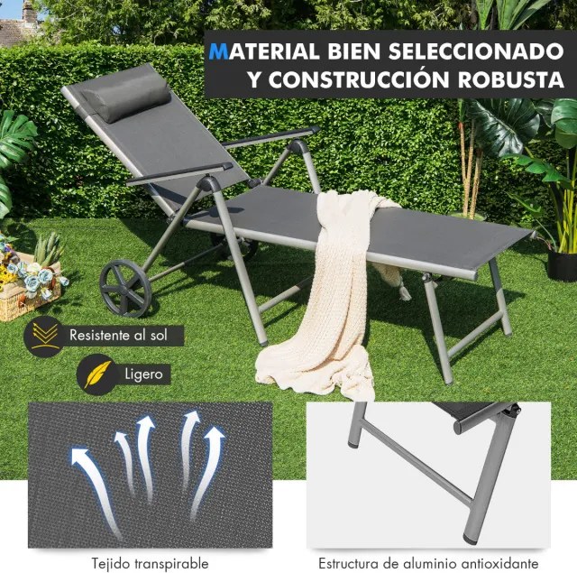 Conjunto de 2 Espreguiçadeiras de Exterior, 175 x 75 cm, Encosto Ajustável em 7 Níveis, Cinzento