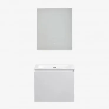 Conjunto De Móveis De Banheiro Em Madeira Macrae Com Pia Integrada Branco & Led Retangular E Anti-embaciamento 60x70 Cm Riben & Sem Torneira - Sklum