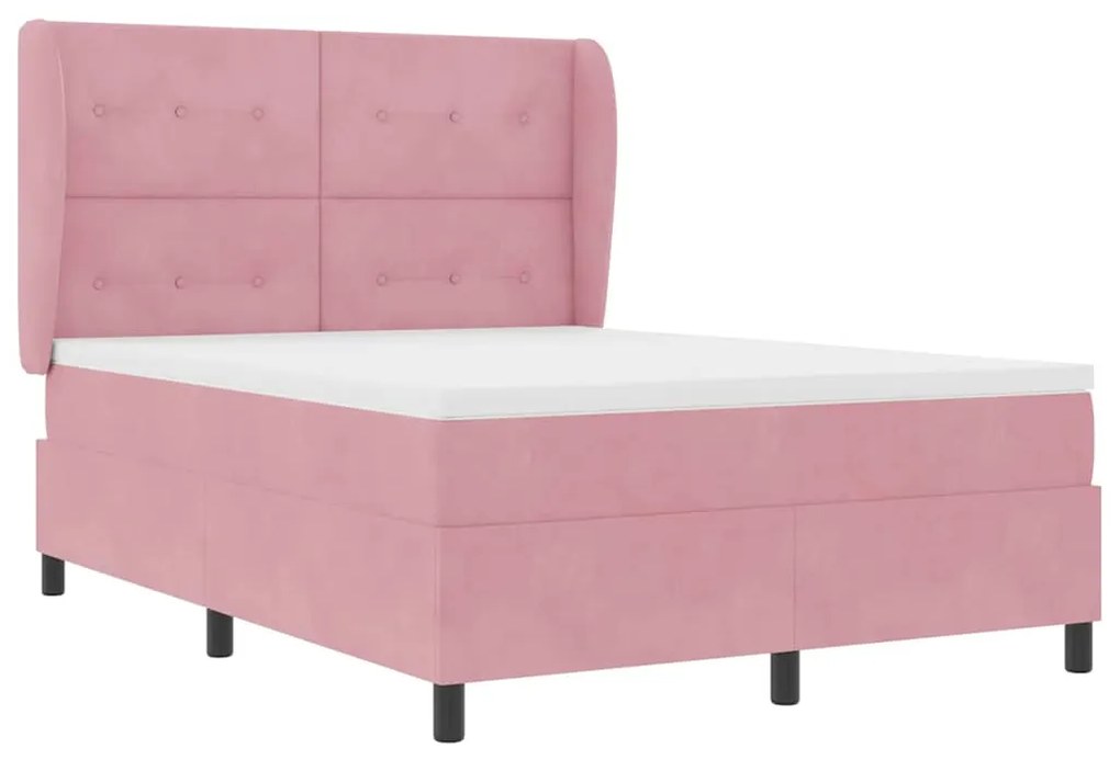 Cama Box com Colchão Rosa 140x200 cm em Veludo