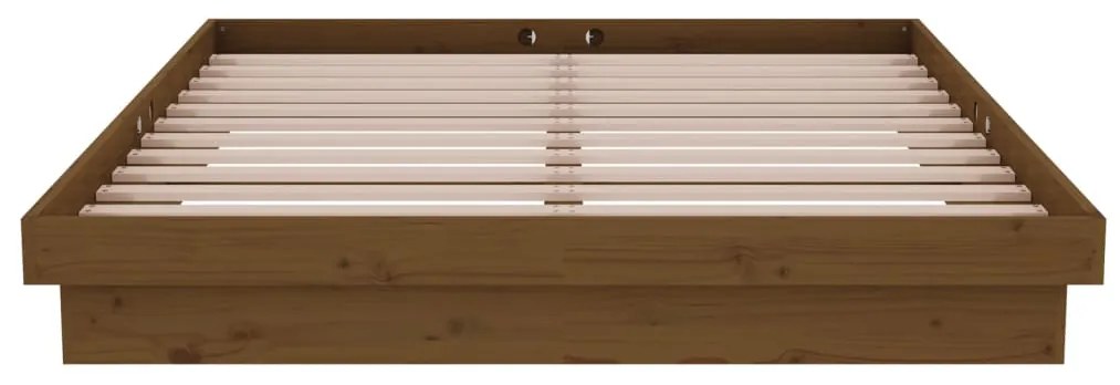Estrutura de cama casal 135x190 cm madeira maciça castanho-mel