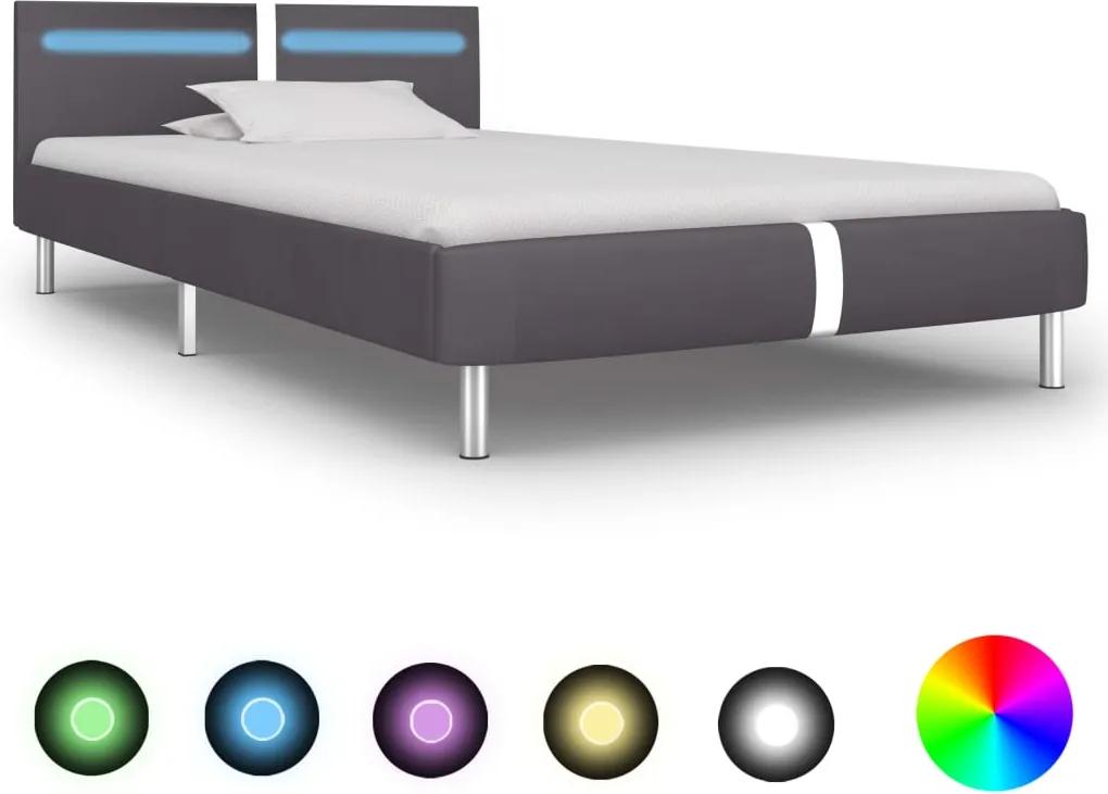 Estrutura de cama c/ LEDs 90x200 cm couro artificial cinzento