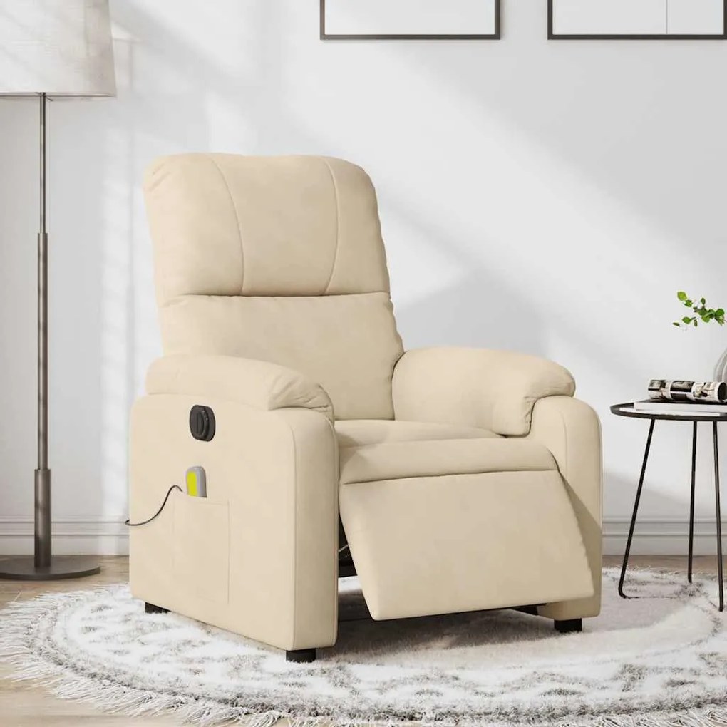 Poltrona de massagens reclinável elétrica microfibra cor creme