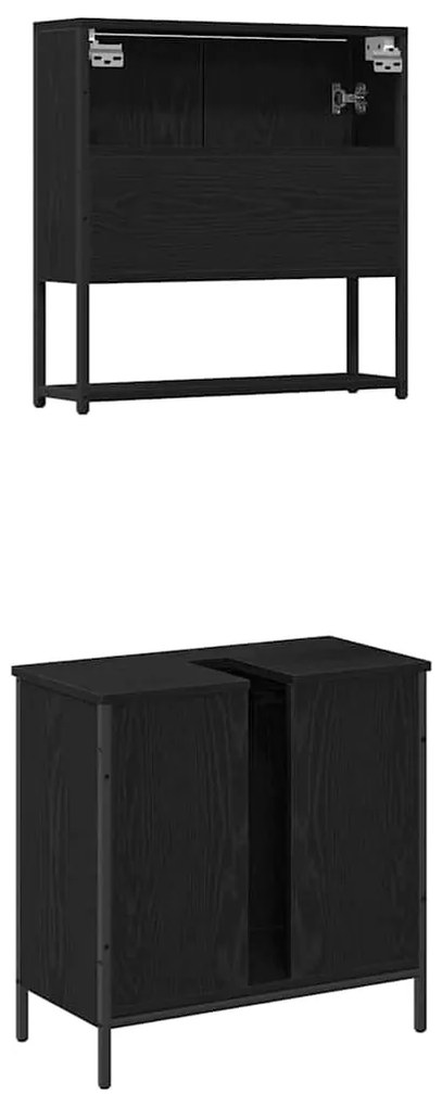 Conjunto de Mobiliário para Banheiro em 2 Peças Carvalho Preto em Made