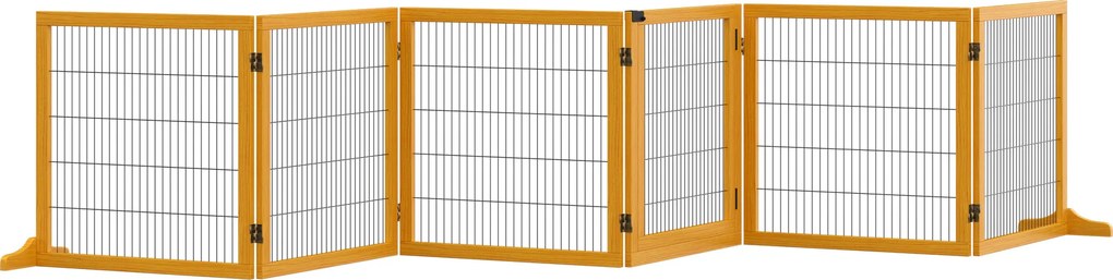 PawHut Barreira de Segurança Dobrável para Cães em Madeira para Escadas e Portas com Pés de Apoio 432x36x70 cm Amarelo | Aosom Portugal