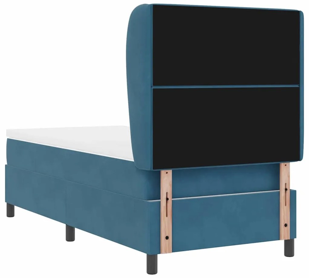 Cama Box com Colchão Azul Escuro 90x190 cm em Veludo
