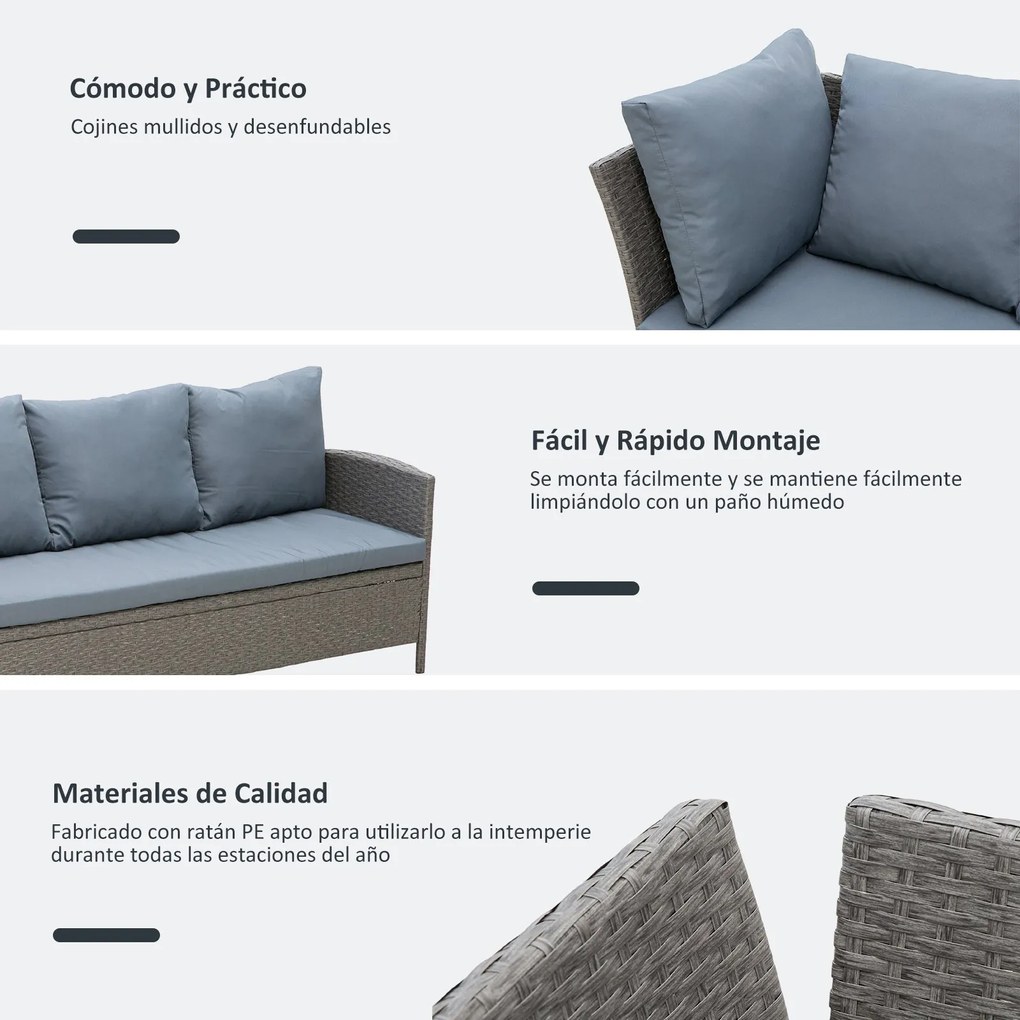 Conjunto de 4 Peças de Móveis e Vime com Almofadas Acolchoadas para Ja