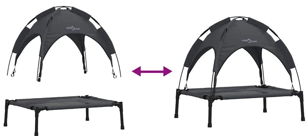 Cama Elevada para Cães com Telhado Removível Preto M Metal